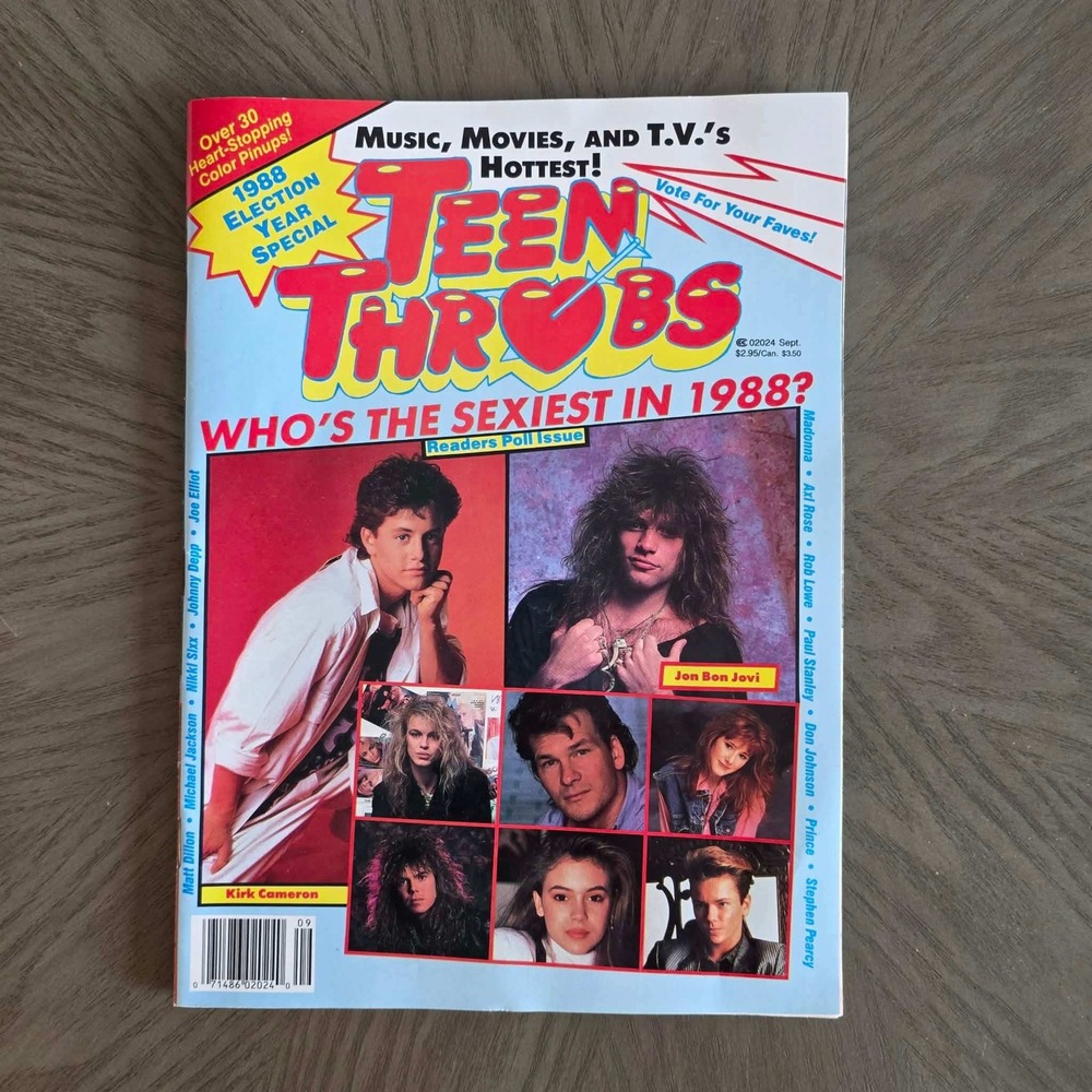 Vintage Teen Throbs Magazine September 1988 Jon Bon Jovi Kirk Cameron 80s Pinups